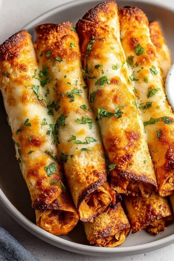 Buffalo Chicken Taquitos Recipe served with dips