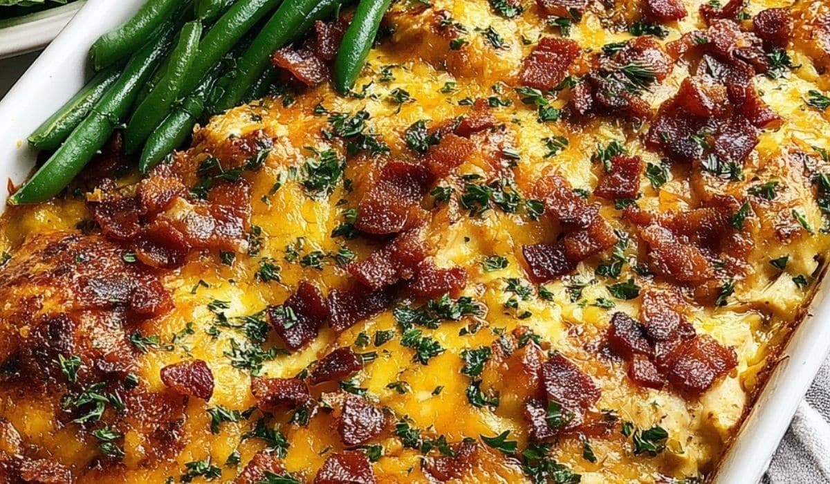 Easy Low Carb Chicken Casserole fresh out of oven
