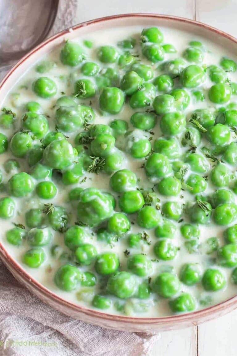 Old Fashioned Creamed Peas in a vintage serving bowl