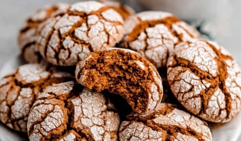 gingerbread crinkle cookies on rustic holiday table