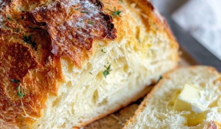 Artisan bread recipe fresh crusty loaf on wooden board