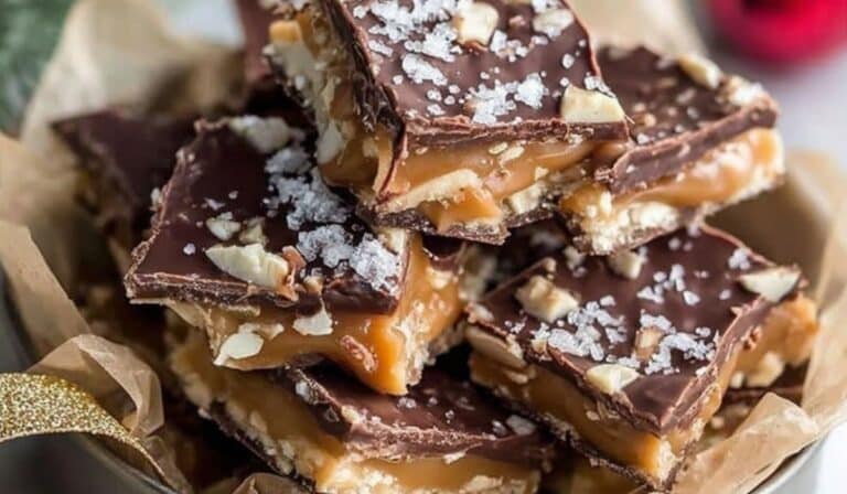 Saltine Candy Delight stacked on a festive tray