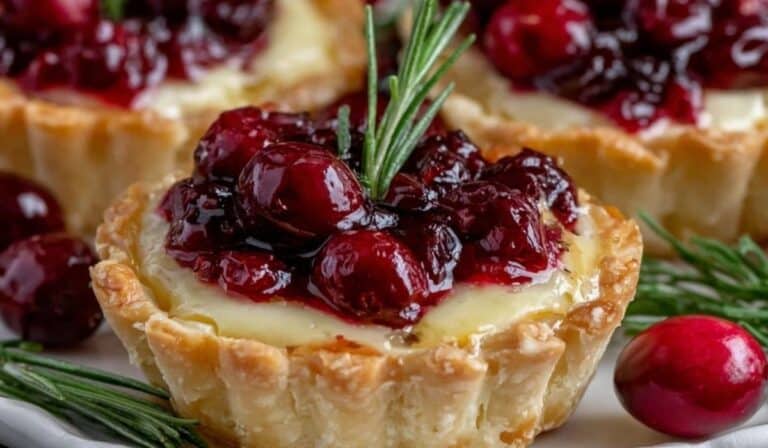 Savory Cranberry and Brie Tartlets served on a festive platter