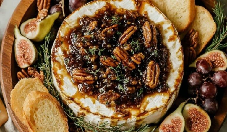 Easy goat cheese appetizer with fig jam & pecans