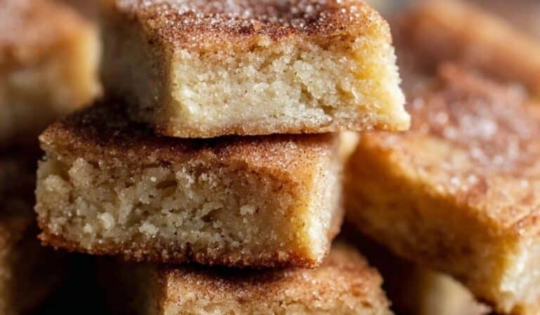 Cinnamon Sugar Blondies on rustic tray