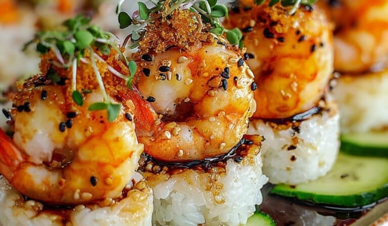 Served Spicy Shrimp Sushi Stacks