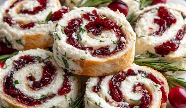 Delicious Christmas Cranberry Pinwheels on holiday table