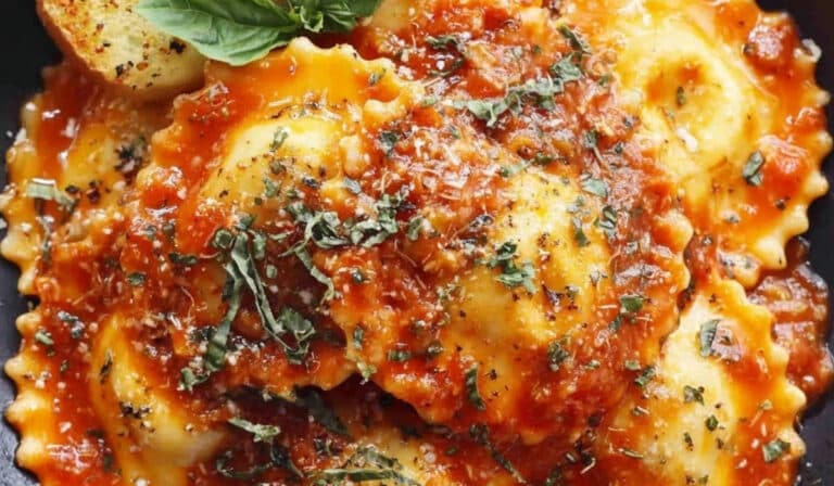 serving of crockpot ravioli lasagna