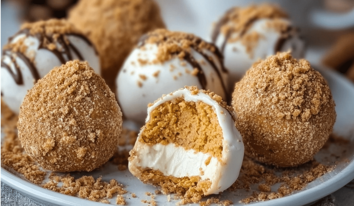 No Bake Pumpkin Cheesecake Balls arranged for fall dessert