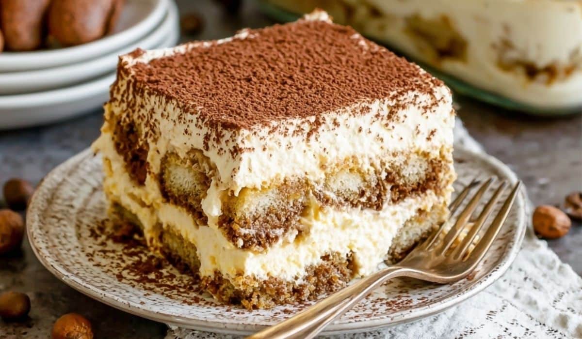Tiramisu Recipe with cocoa and coffee beans