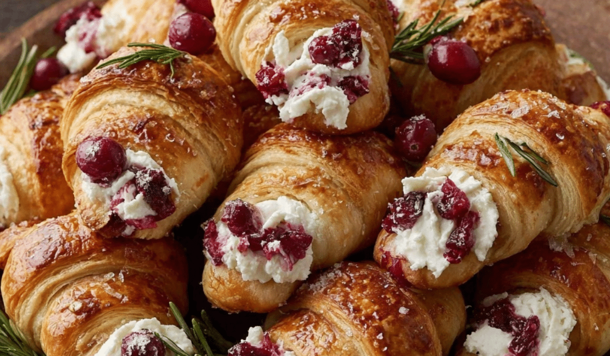 Cranberry Cream Cheese Crescent Bites on festive serving tray