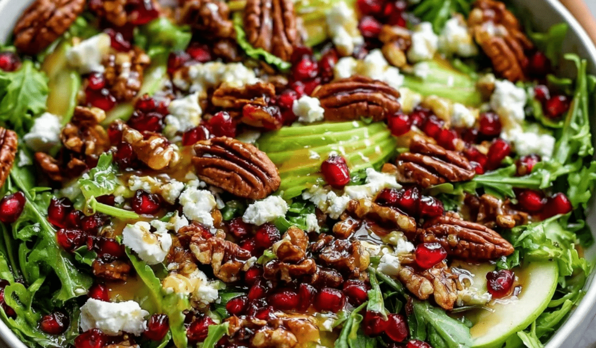 Christmas Salad with Honey Mustard Dressing in holiday setting