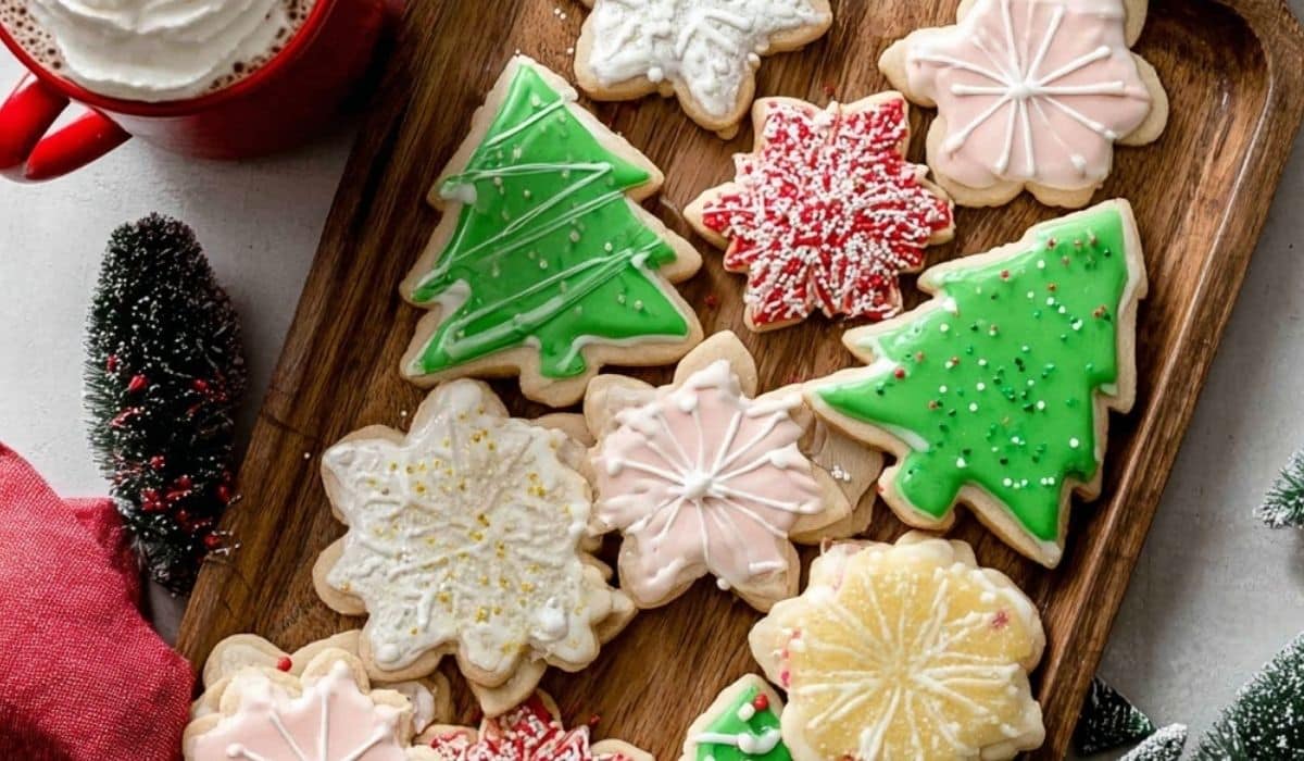Christmas Sugar Cookies on rustic holiday table
