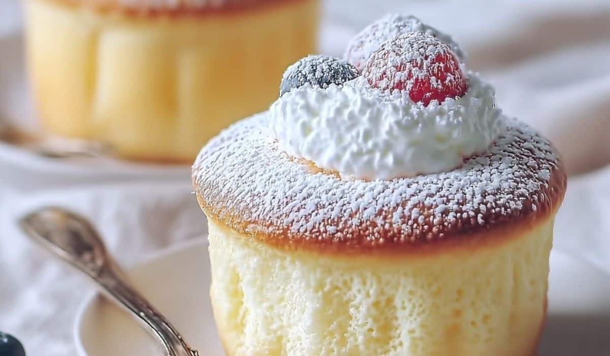 Japanese Cotton Cheesecake Cupcakes served on a rustic wooden table