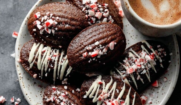 Chocolate Peppermint Madeleines on holiday platter