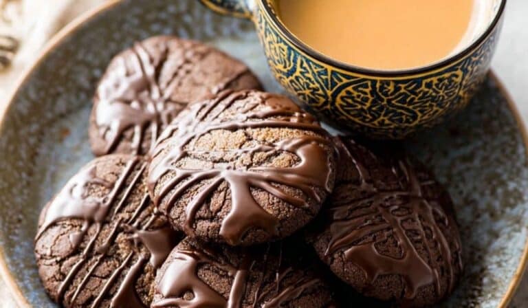 Chocolate Espresso Cookies stacked with coffee beans