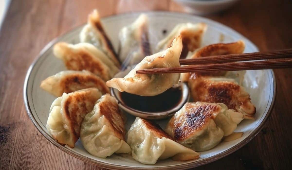 Chicken & ginger cabbage dumplings with crispy bottoms and soy-vinegar dipping sauce